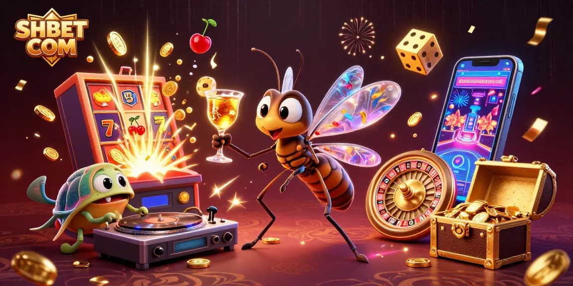 Experience SHBET COM with a vibrant casino scene featuring animated characters and thrilling games.