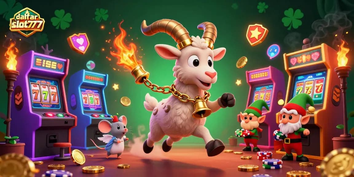Engage with daftar slot777 at this vivid holiday-horror casino scene featuring festive characters and gambling excitement.