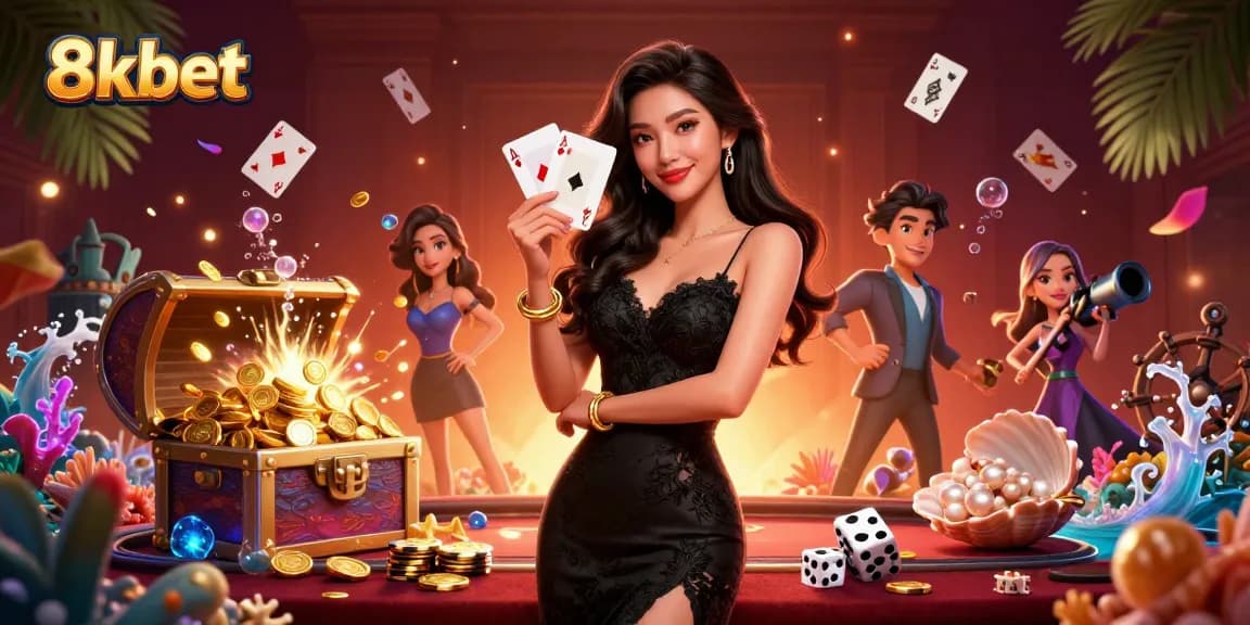Experience the thrill of winning at 8xbet with an elegant Asian woman holding ace cards.