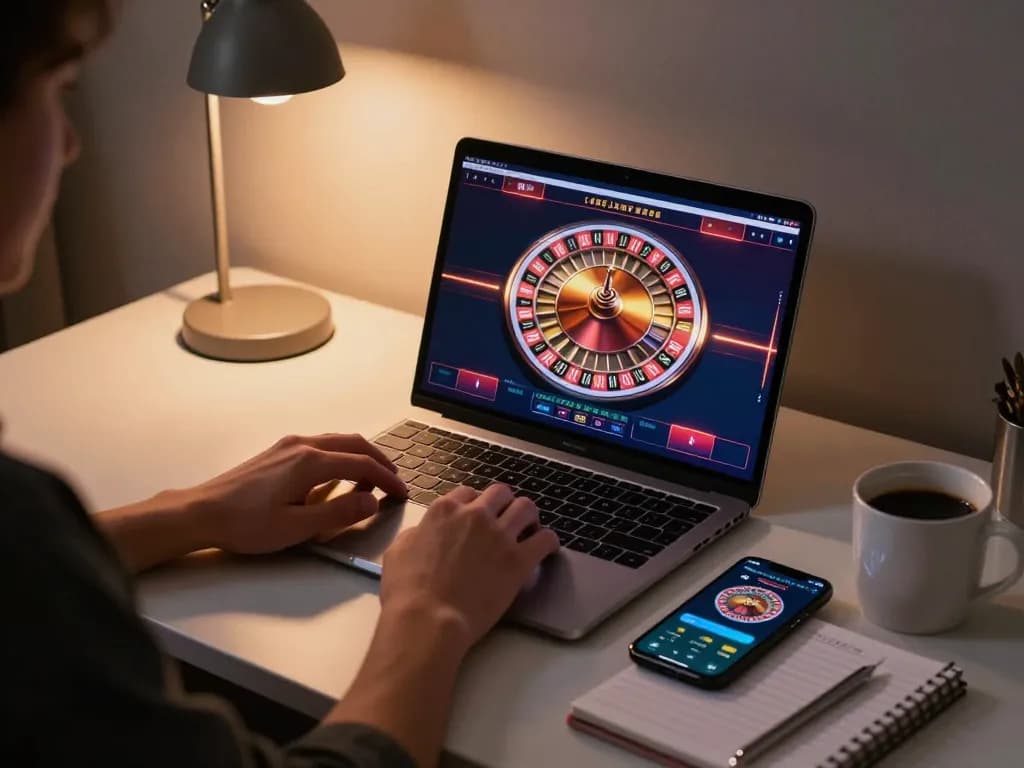 MPO08 player engaged in live dealer game on laptop, showcasing modern online gaming experience