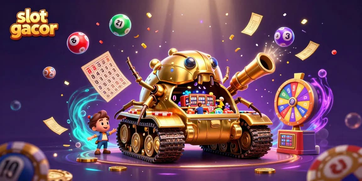 Experience slot gacor with a vibrant 3D casino scene full of prizes and excitement.