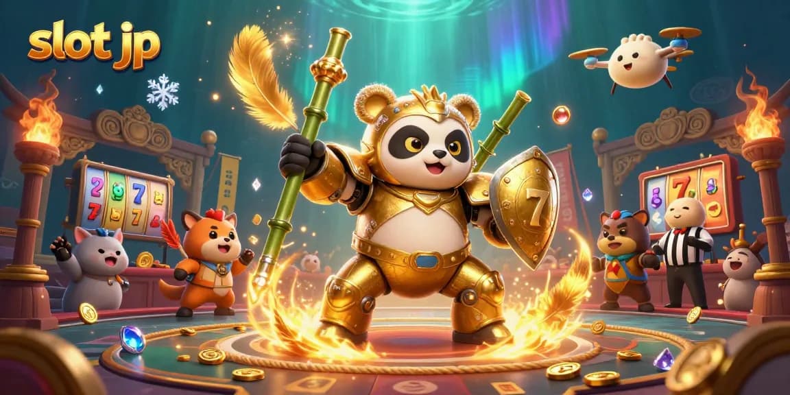 Play thrilling slot jp games with a golden panda in a vibrant casino-themed arena.