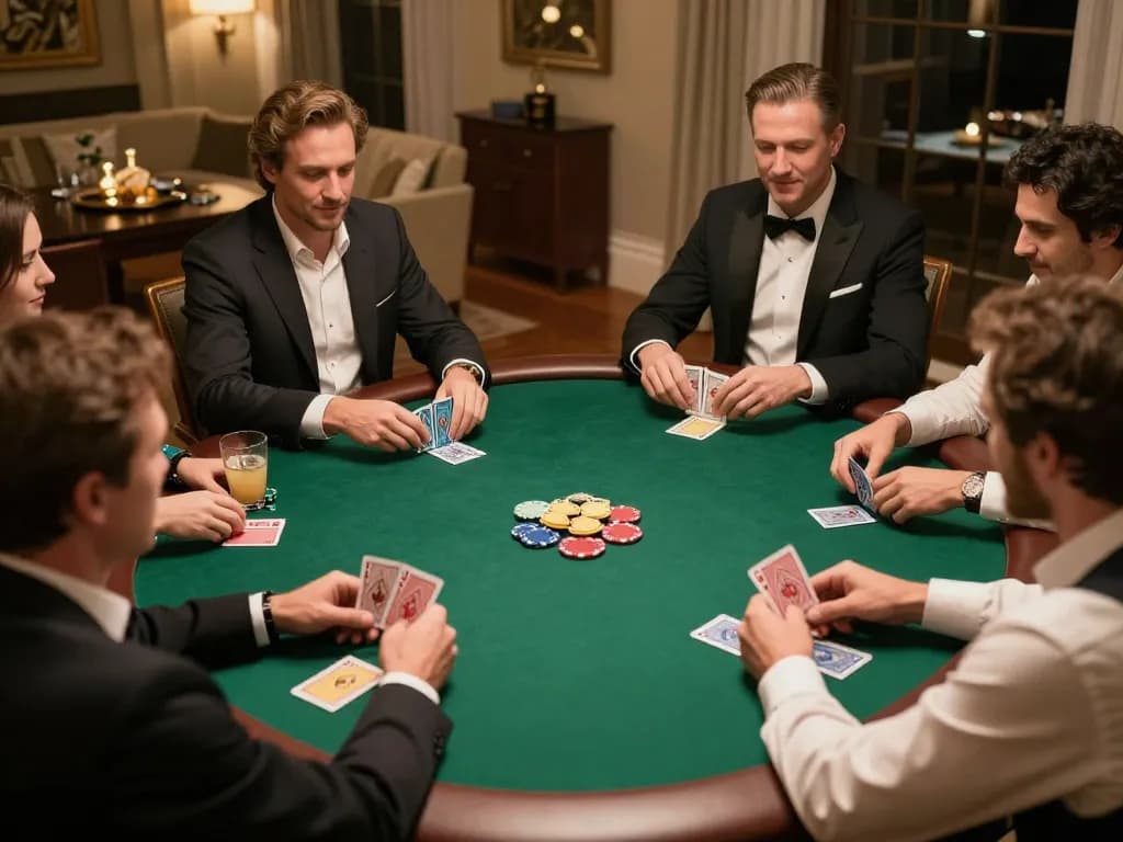 hz88 players enjoying a poker game night with cards and drinks on a cozy table