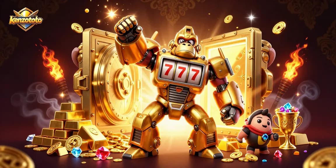 Experience KENZOTOTO's exciting online lottery action with a dynamic gorilla mech and treasure vault.
