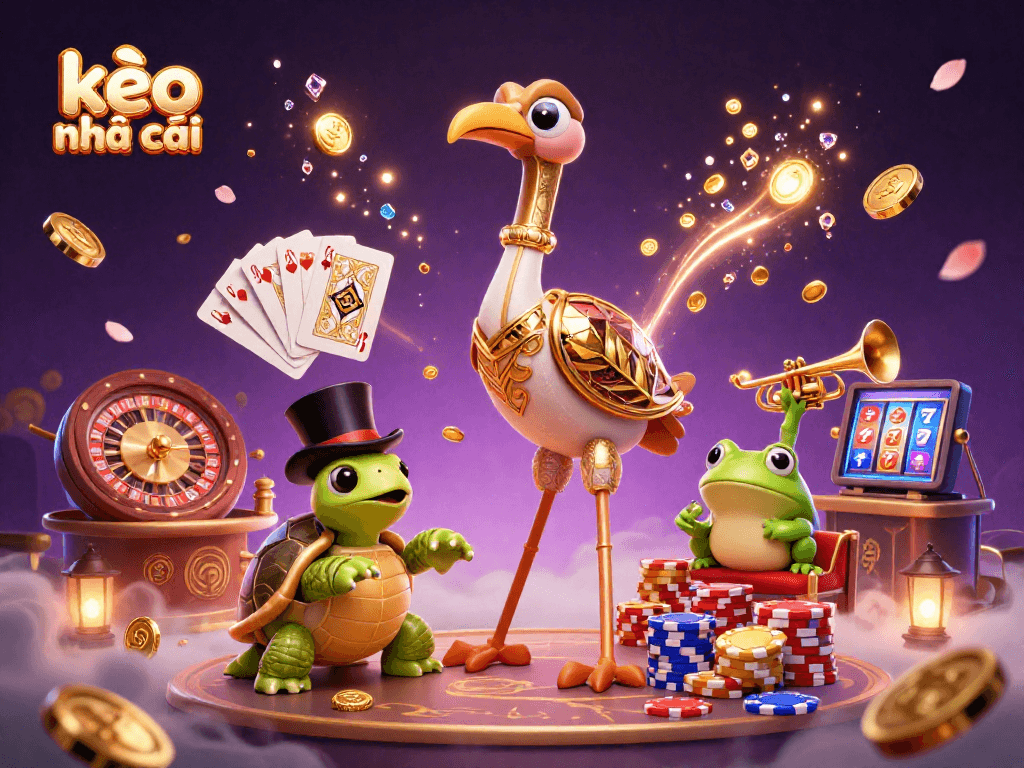 Experience kèo nhà cái excitement with a vibrant casino scene featuring animated characters and dynamic game elements.