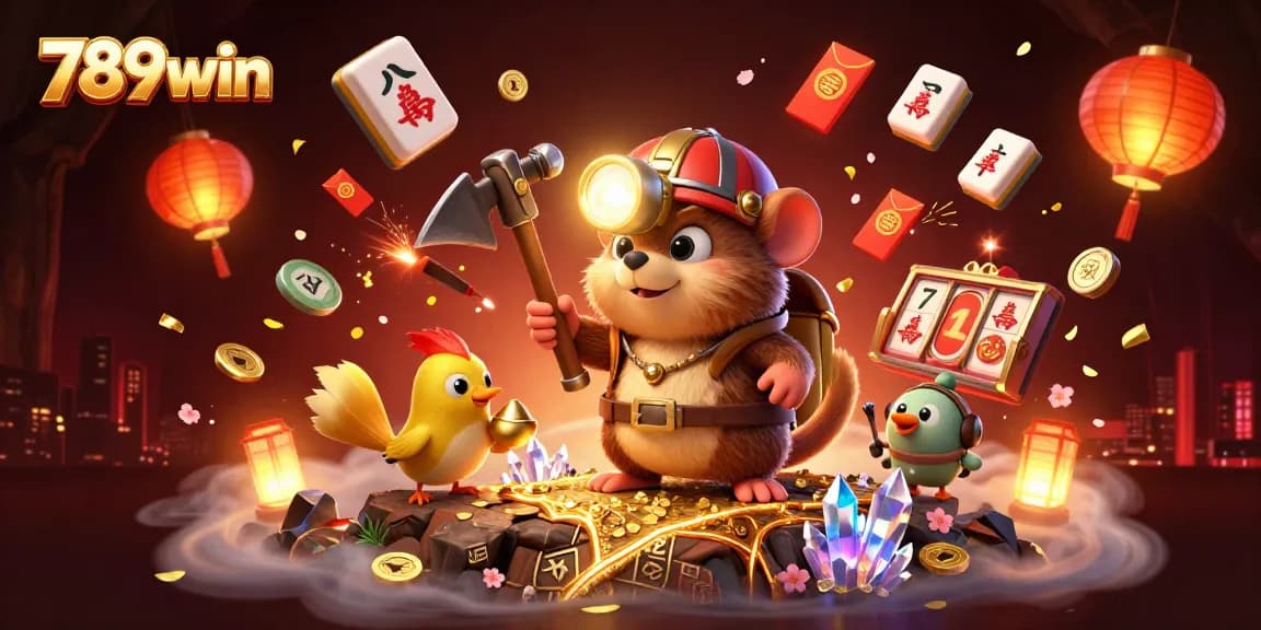 Win big at 789win with vibrant visuals of a treasure hunter and vibrant casino elements.