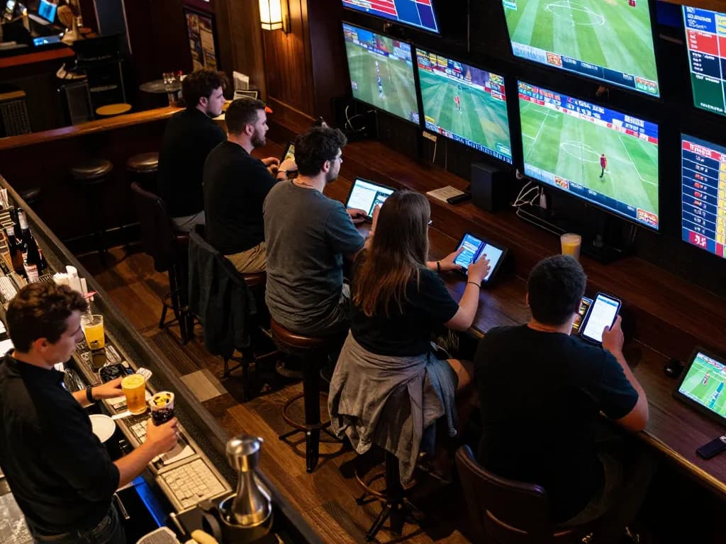 Engaging experience at trang casino sports betting bar with patrons actively placing bets and cheering.