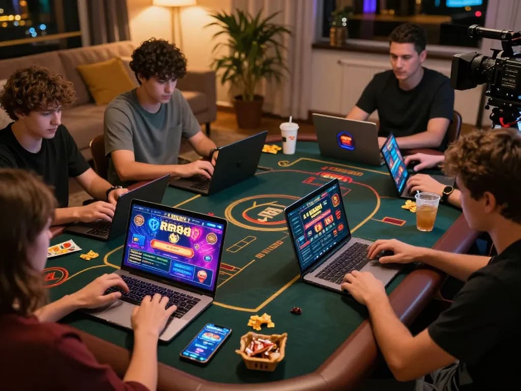 Players enjoying the RR88 SELECT online casino experience on their devices in a cozy home setting.