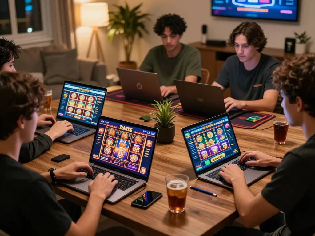 Players engaging with hitclub online casino games on their devices in a cozy home setting.