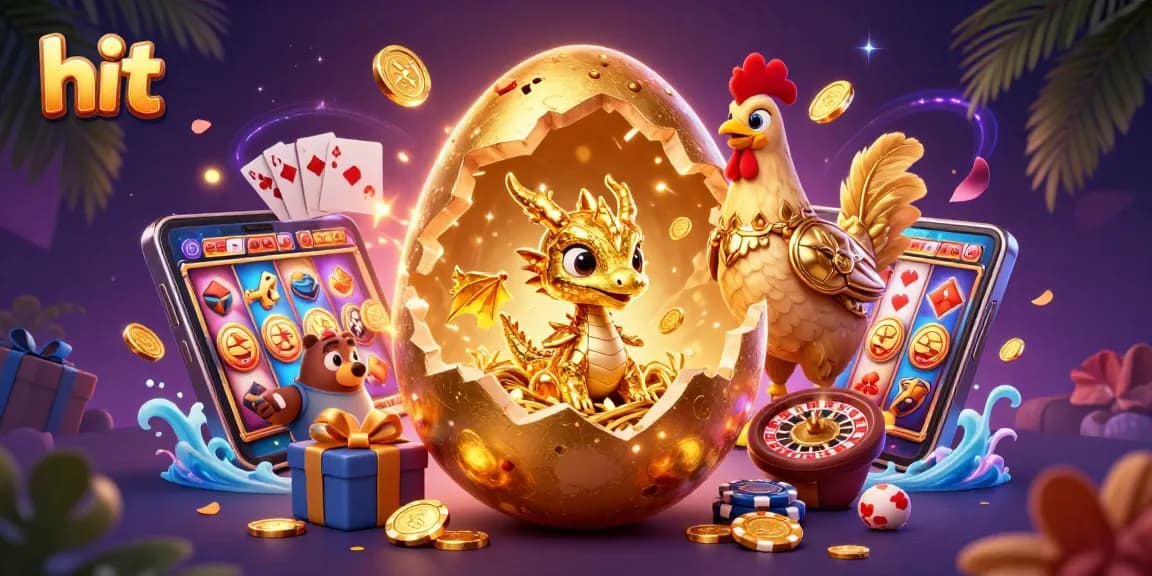 Win big at Hit with a golden dragon revealing poker chips in a lively casino scene