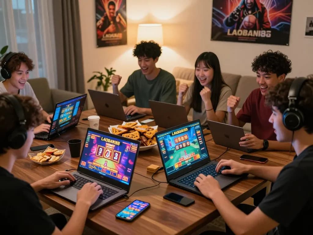 Pemain menikmati platform slot online LAOBAN188 di lingkungan rumah yang ceria