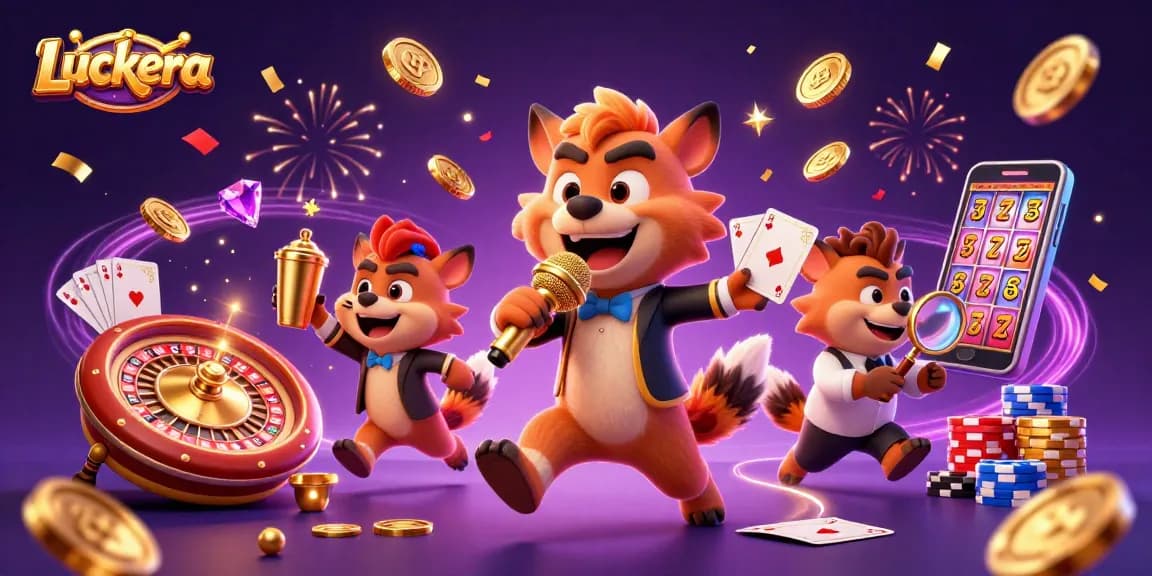 Luckera hyenas entertain in a busy comedy casino club with flying chips and coins.