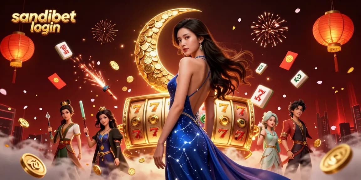 Rasakan sensasi sandibet login dengan permainan slot yang menarik dan elemen kasino dalam ilustrasi yang vibrant.