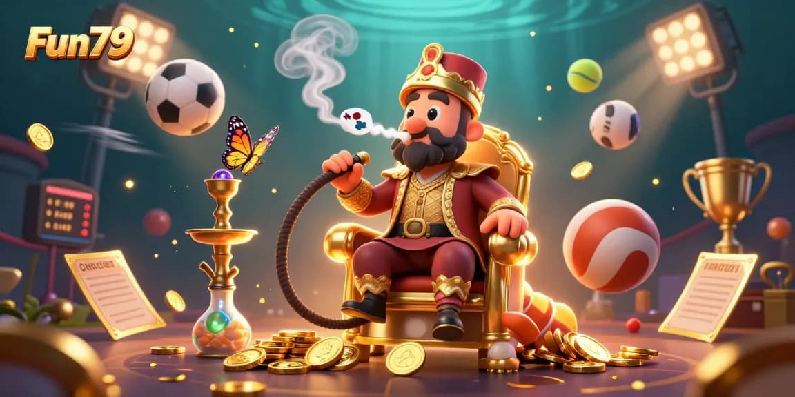 Experience thrilling moments at Fun79 with this vibrant casino-themed illustration showcasing dynamic game elements.