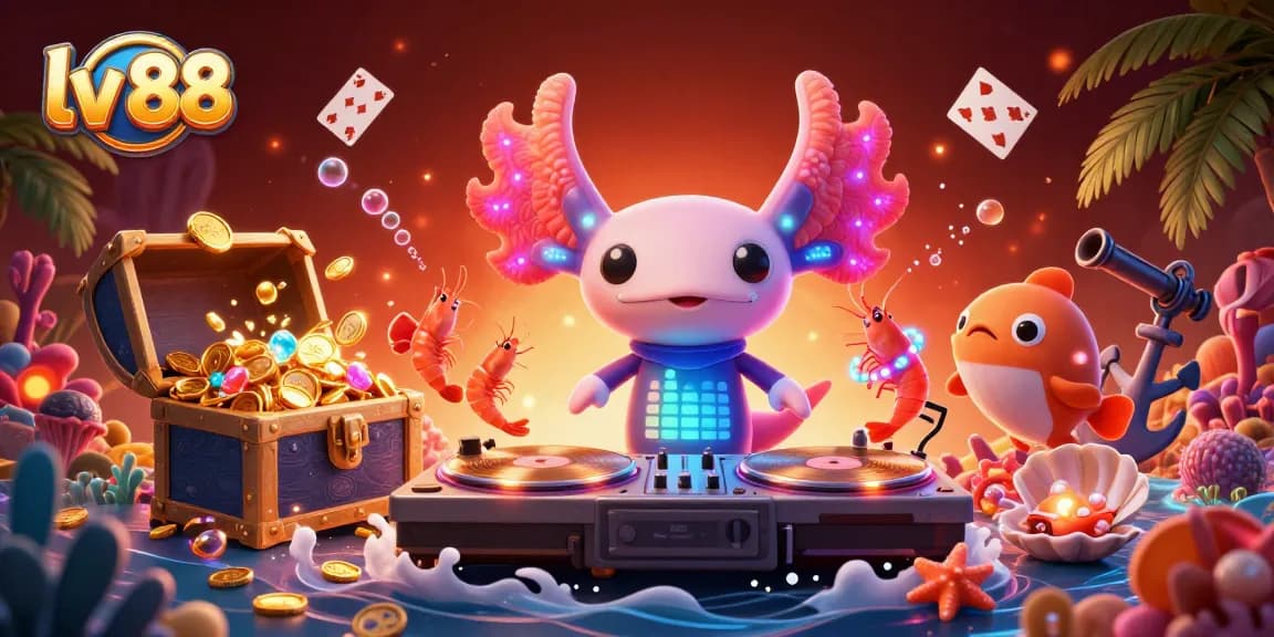 Experience exciting gaming action at lv 88 with neon elements and vibrant sea creatures.