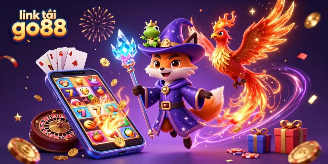 Spin and win with link tải go88 in this vibrant 3D illustration featuring magical casino elements.