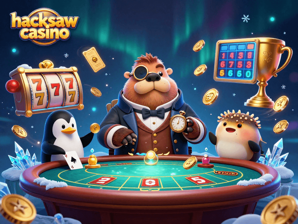 Experience the excitement at hacksaw casino with a jolly walrus playing poker underwater.