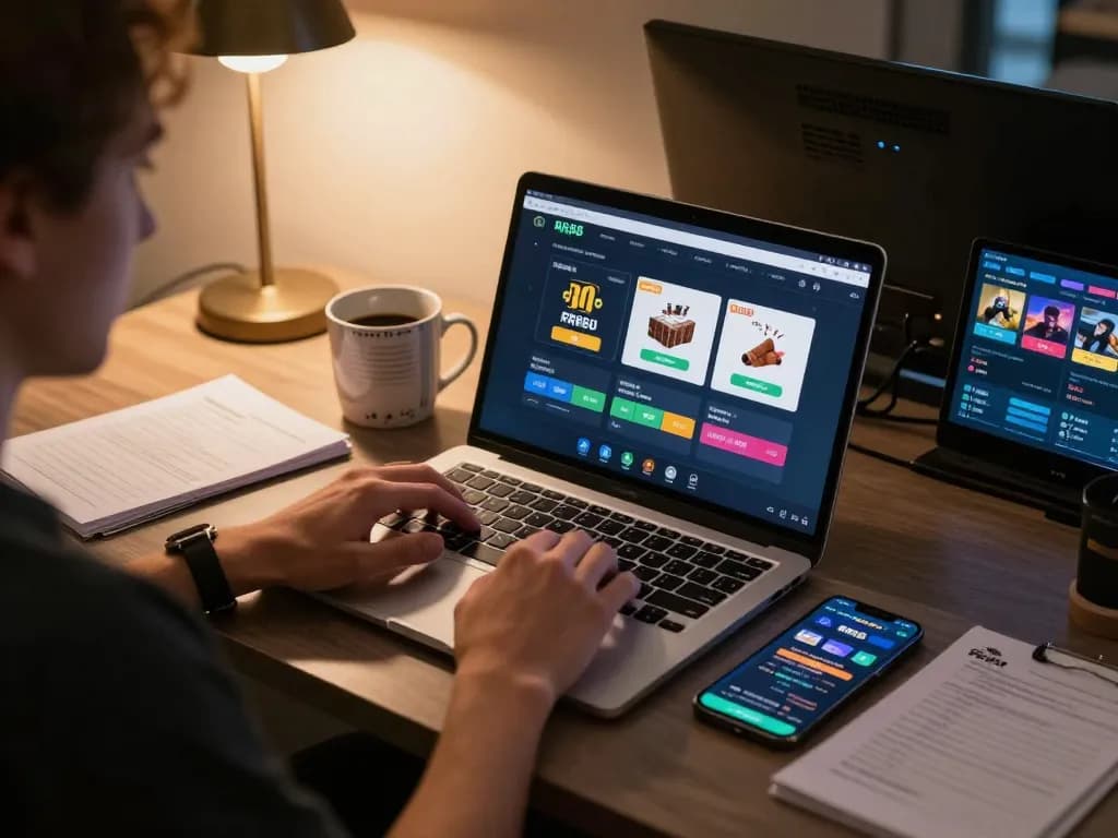 Engaging in online gambling at RR88 with a modern setup and multiple gaming apps open.