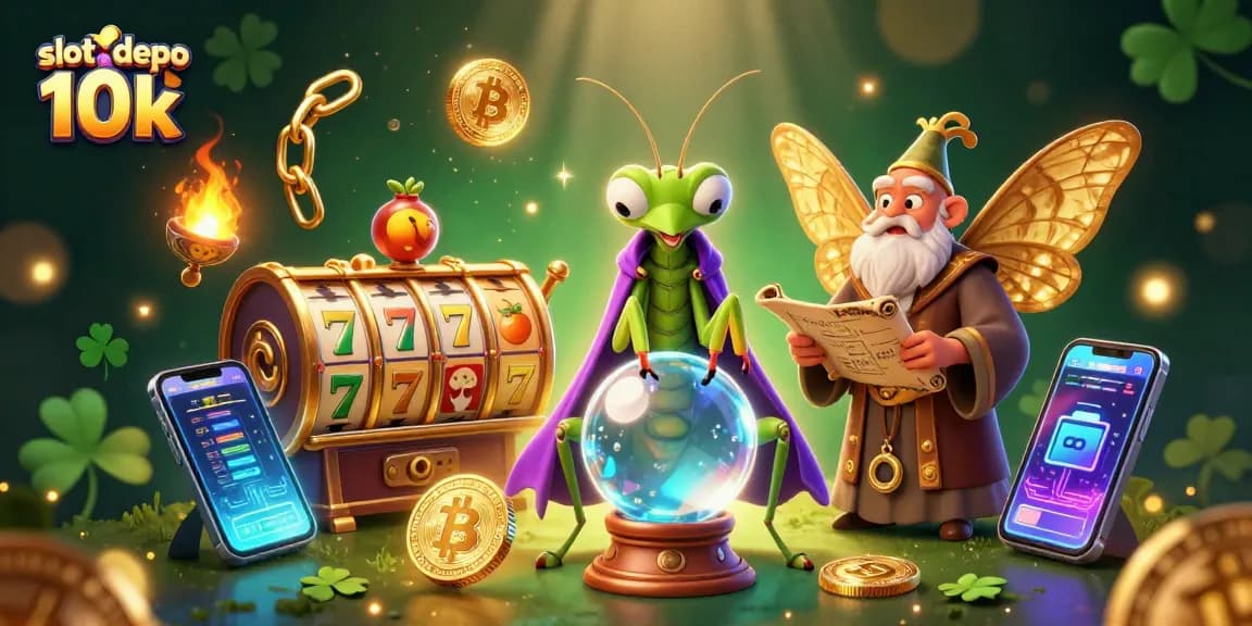 Spin the reels and win with slot depo 10k, featuring whimsical characters and dynamic casino elements.