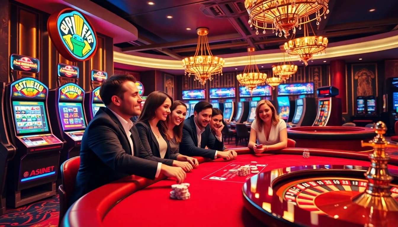 Excited players enjoying an immersive gaming experience at i9bet's stylish casino tables.