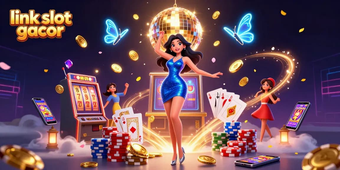 Spin the reels with link slot gacor in a vibrant casino scene featuring dazzling characters and rich game elements!