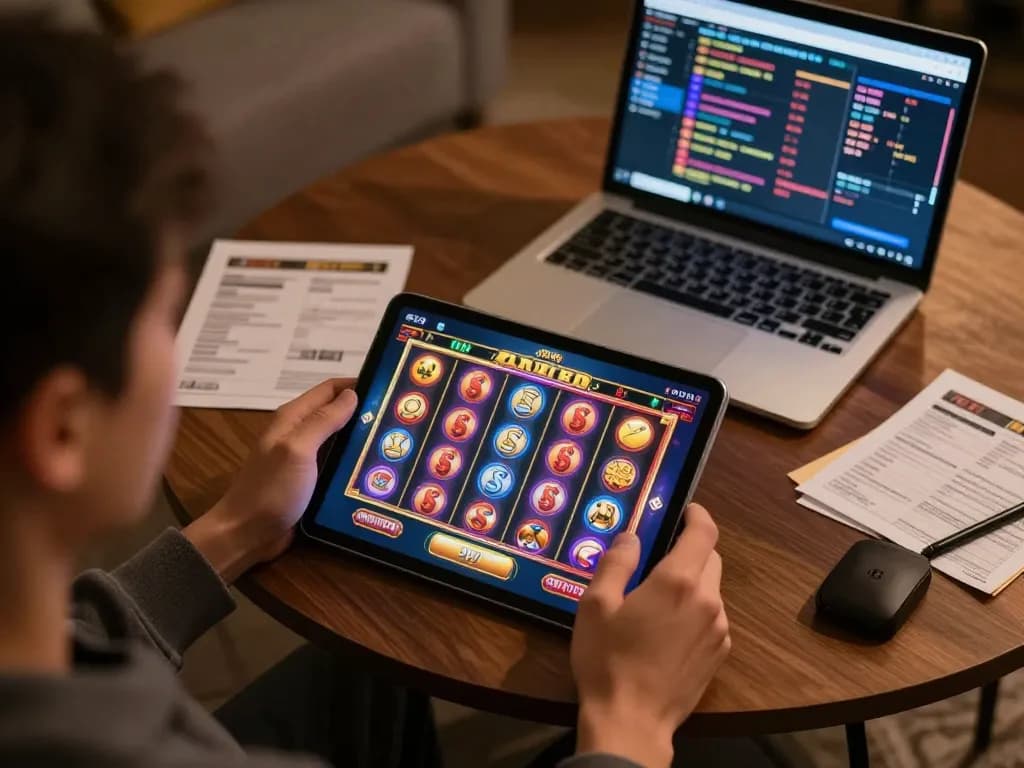 Engaged player spinning reels on rikvip online casino Slots, showcasing vibrant gaming interface.