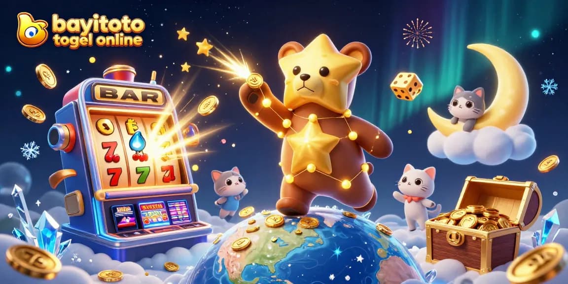 Experience big wins with bayitoto togel online, an immersive 3D cartoon-style casino illustration.