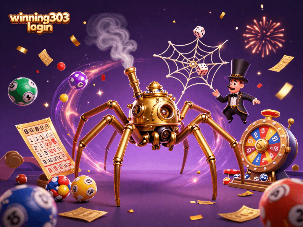 Winning303 login provides vibrant game experiences with a steampunk spider webbing luck.