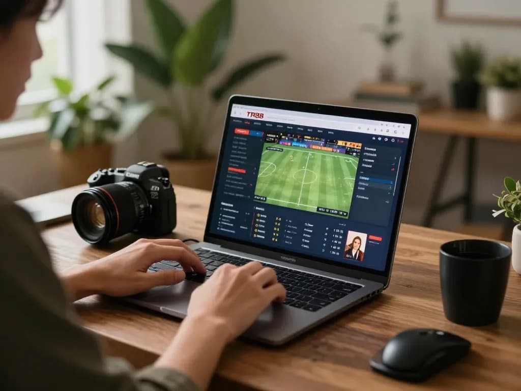 Player engaging in sports betting on a laptop with TR88 nhà cái visible, demonstrating online gambling strategy.