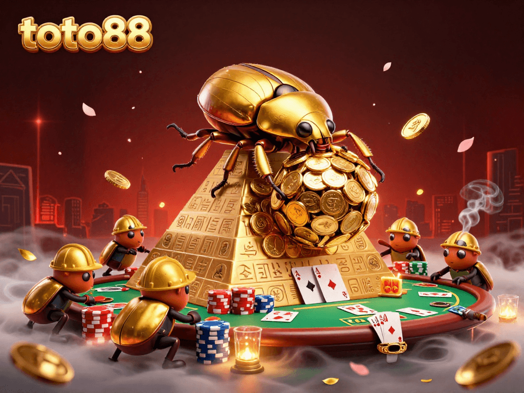Experience winning strategies with toto88 as golden beetles roll in a dynamic casino scene.