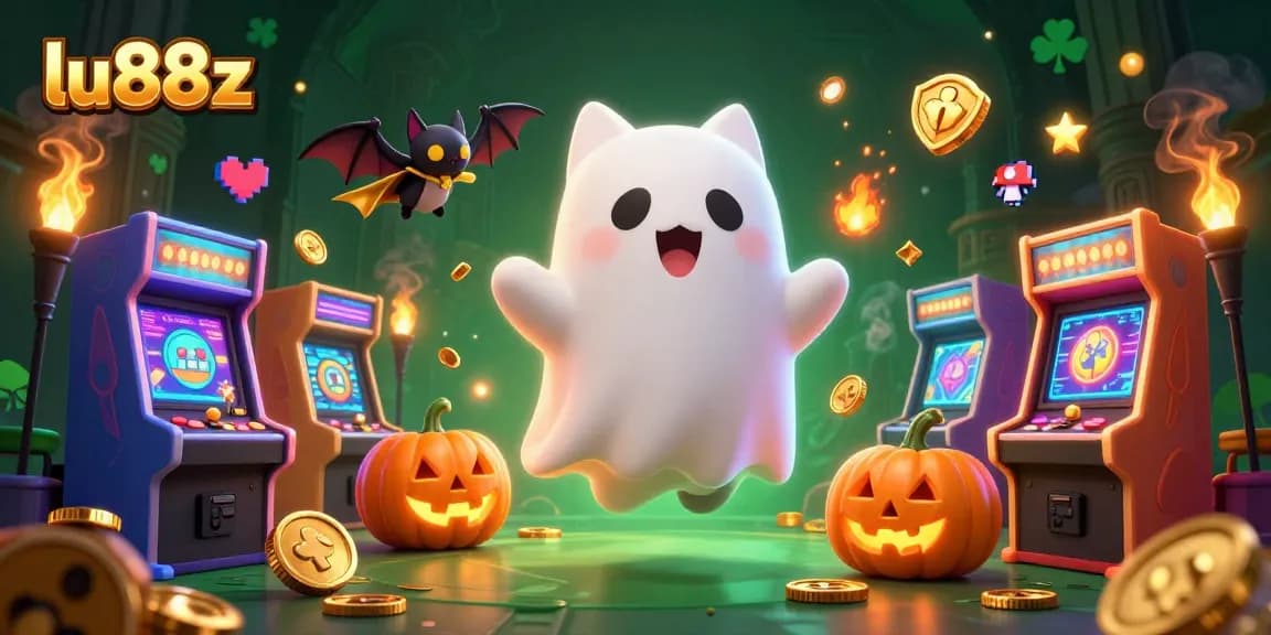 Engage with lu88z in a vibrant haunted casino scene featuring playful characters and exciting game elements.