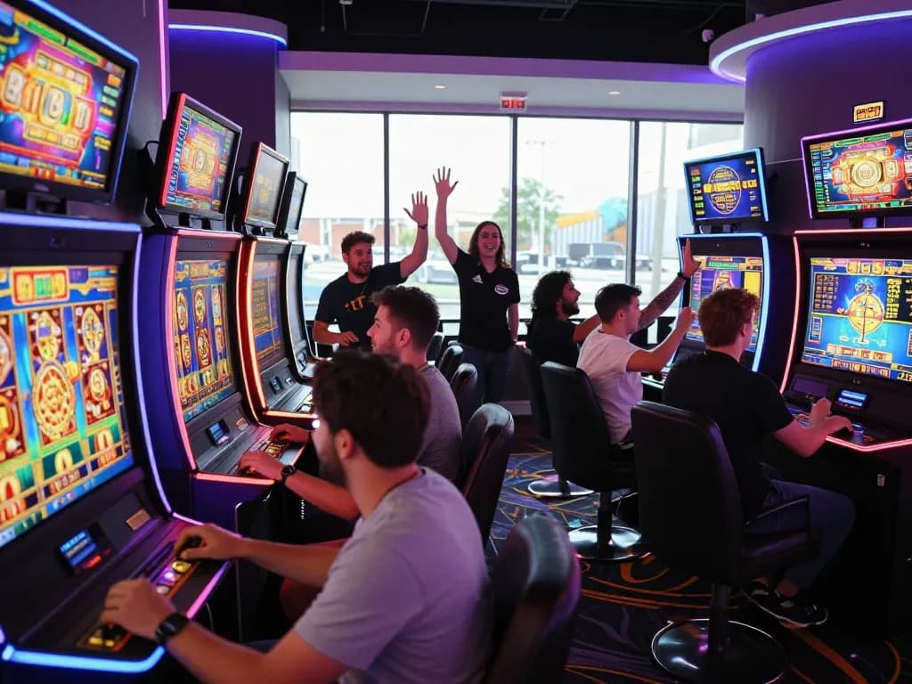 Pemain yang bersemangat menikmati permainan slot online Koicuan di kasino modern.