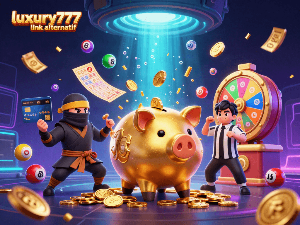 Ilustrasi 3D menarik dari luxury777 link alternatif yang menunjukkan aksi seru kasino dengan karakter lucu.
