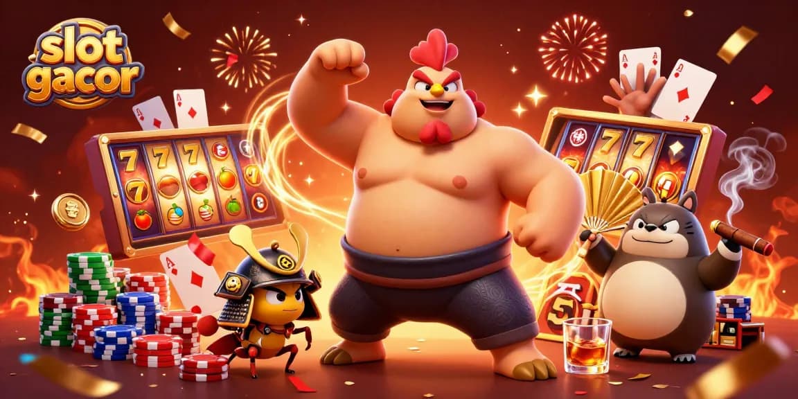 Experience the thrill of slot gacor with vibrant 3D characters in a dynamic casino scene.