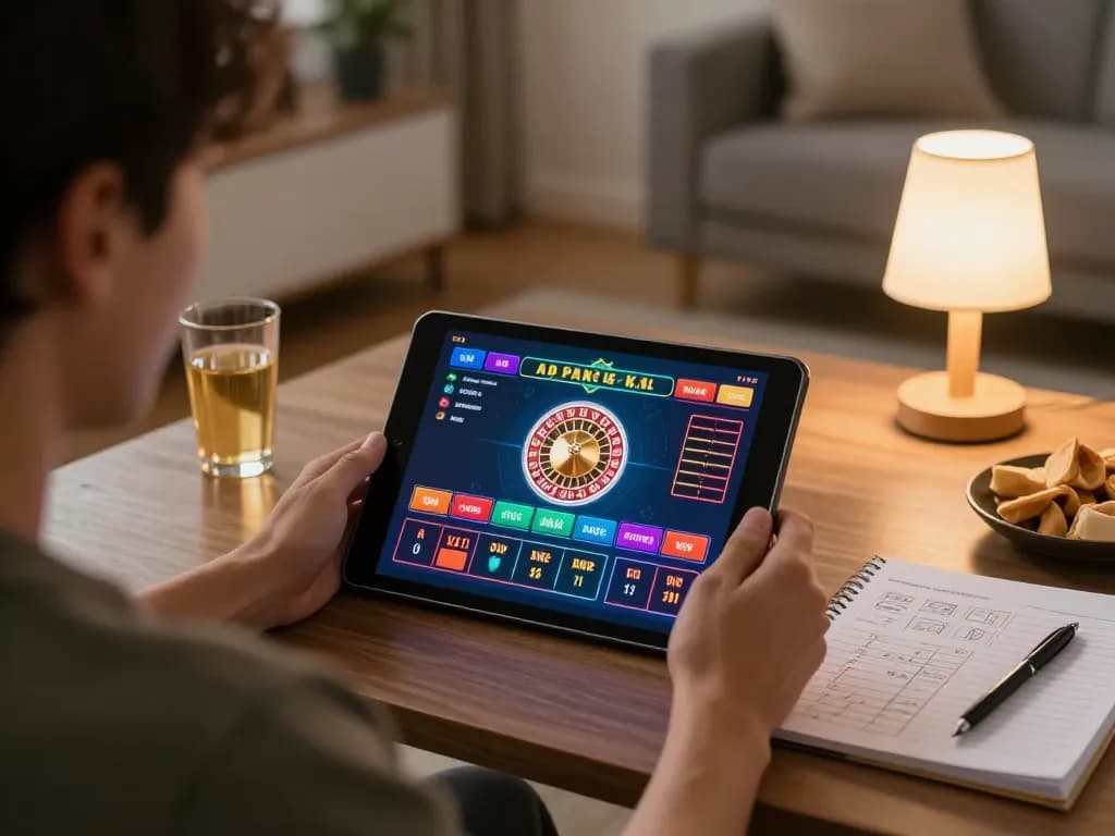 Player enjoying FAFA 828 online roulette on tablet with strategy notes visible