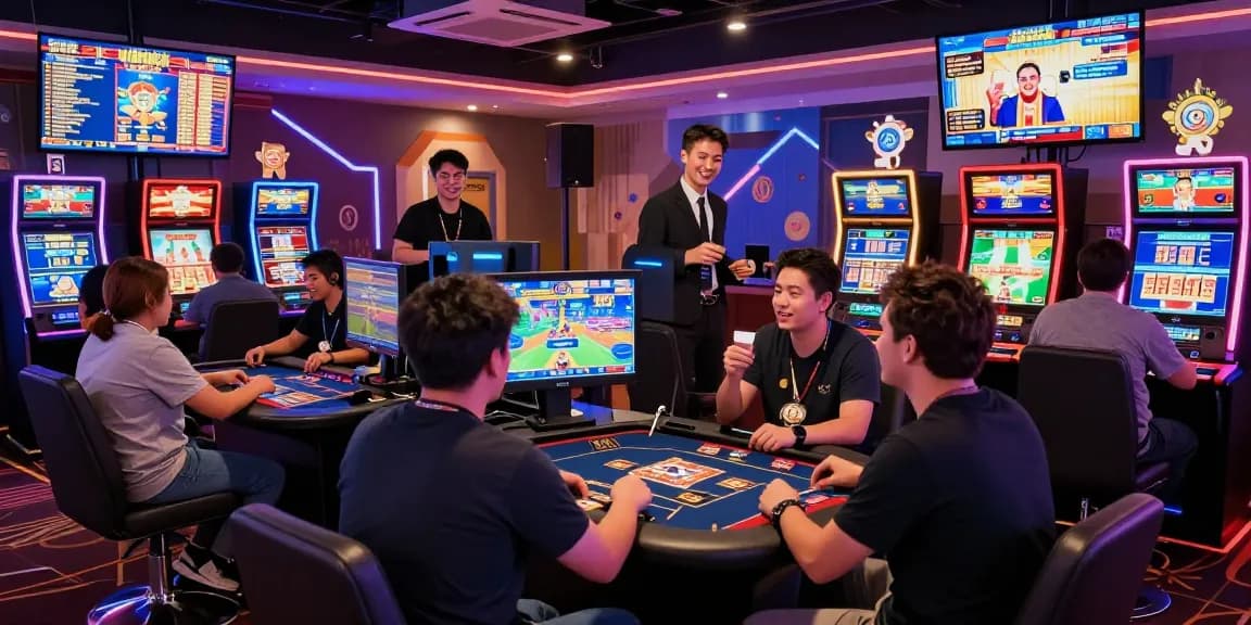 Experience the excitement of credit card casinos with players engaging in vibrant games and celebrating wins.