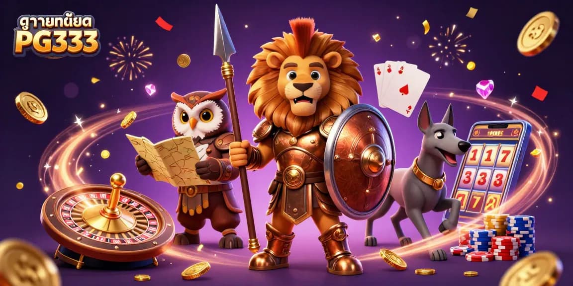 Engage in the dynamic world of ดูรายละเอียด PG333 with vibrant casino elements and action-packed characters.