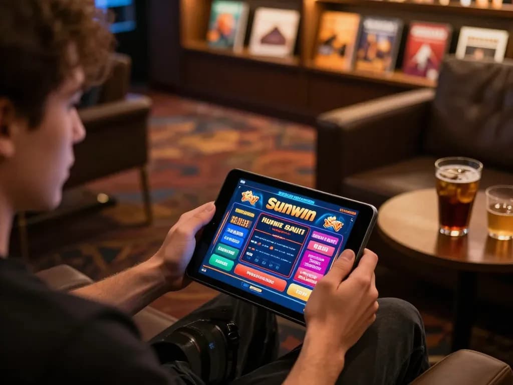 Sunwin online casino gameplay on a tablet showcasing vibrant graphics and betting options.