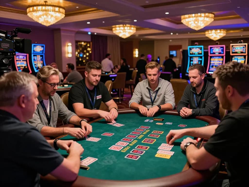 MM88 live dealer blackjack players strategizing moves at an upscale casino