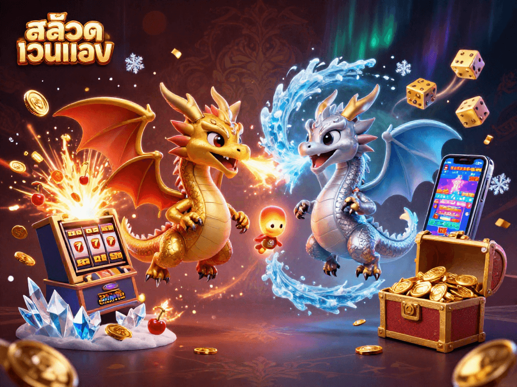Play exciting สล็อตเว็บตรง games with golden and silver dragons amidst a jackpot explosion.