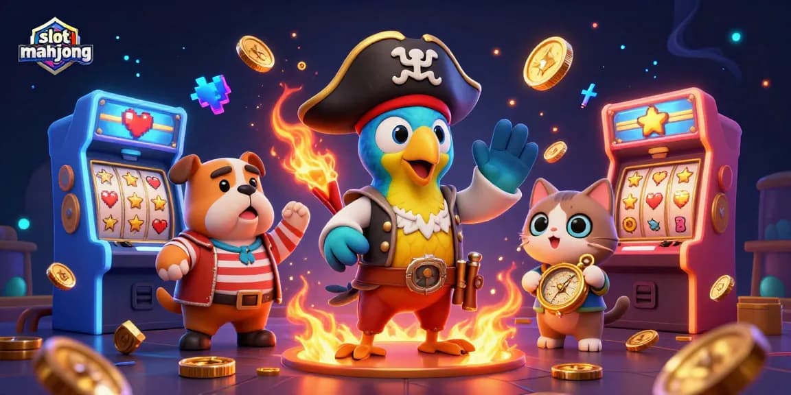 Experience thrilling wins in slot mahjong with a colorful 3D pirate-themed gaming scene.
