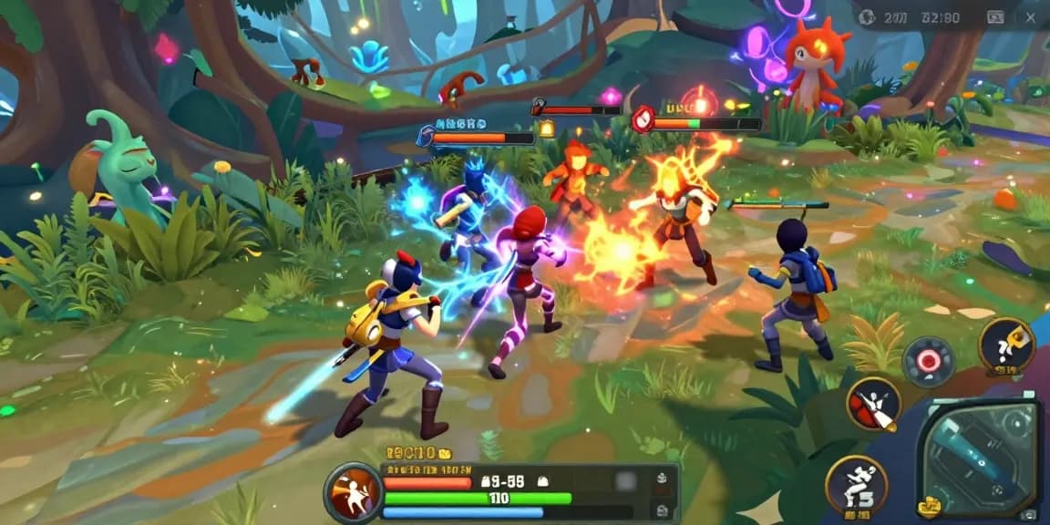 Exciting gay hentai game battle scene featuring dynamic characters in a magical landscape.