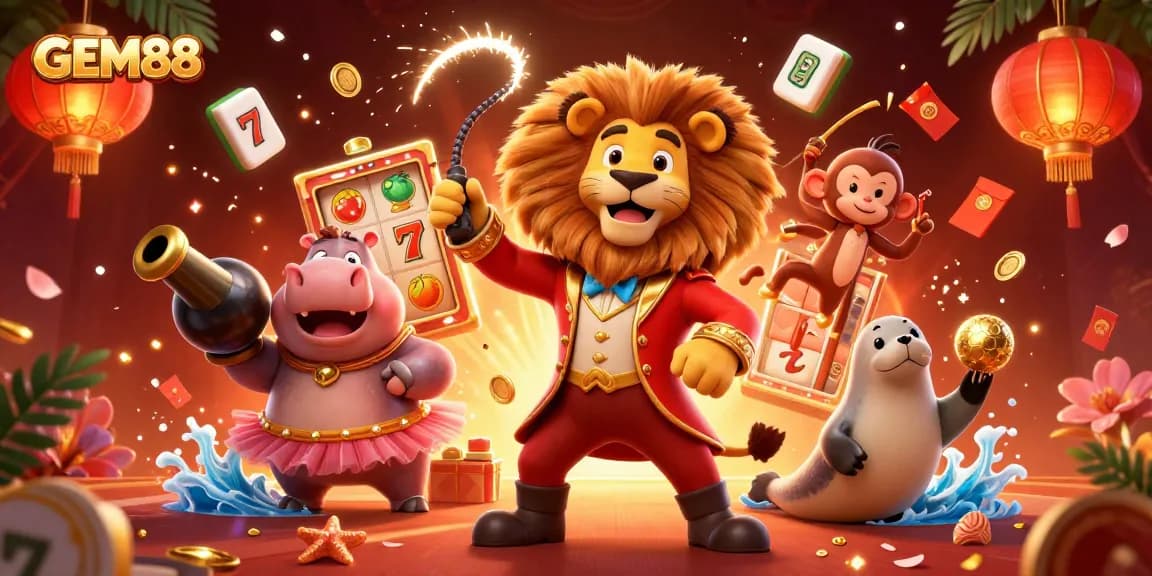 Experience the thrilling GEM88 gaming world with colorful slots and vibrant casino elements in action.