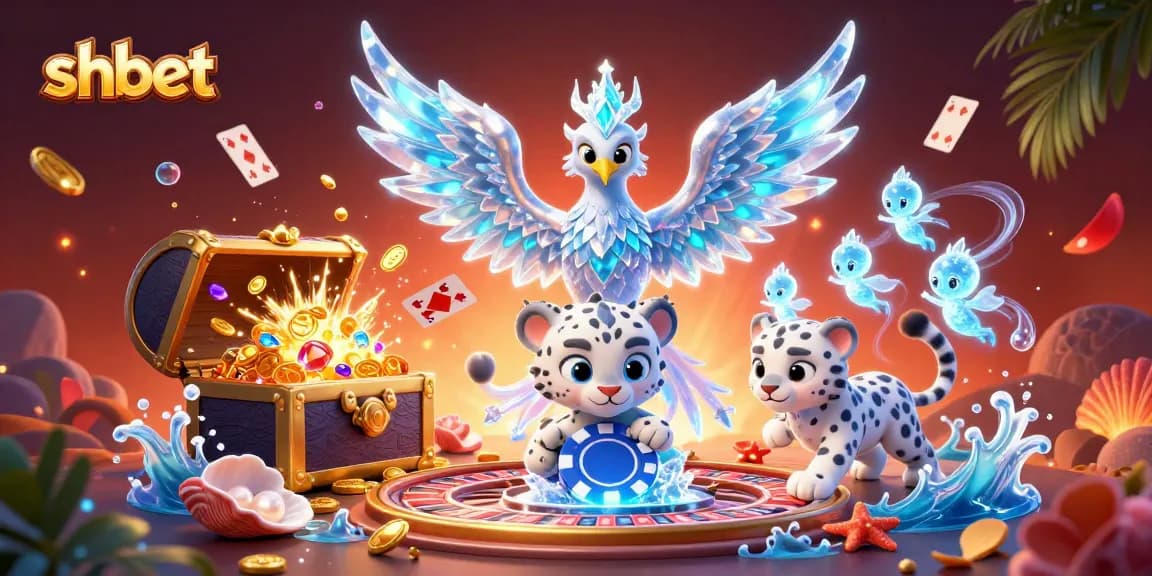 Engage in thrilling shbet action with a vibrant illustration of an ice phoenix and poker chips.