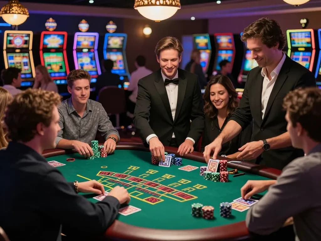 Engaged players at a blackjack table strategizing while enjoying the excitement to create a caricature