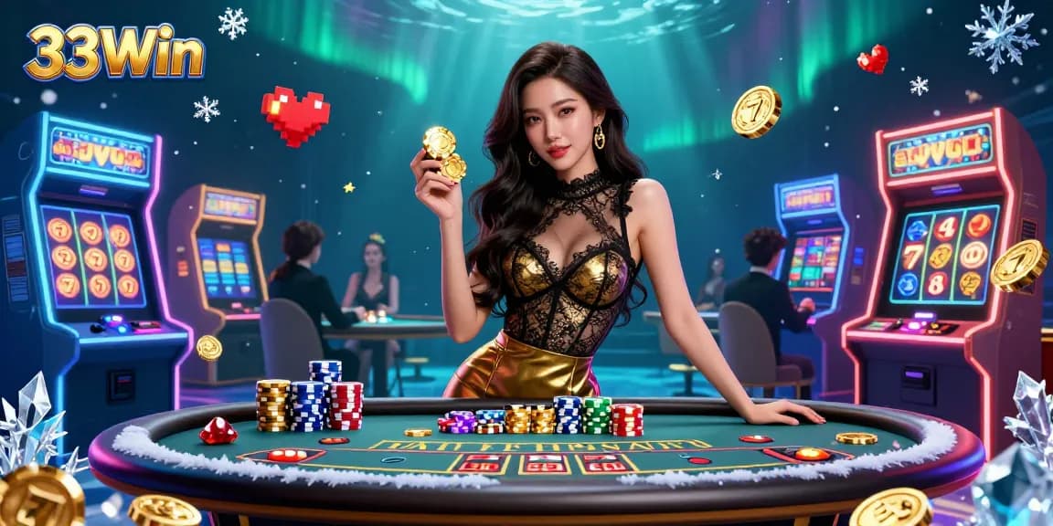 Engage with 33Win's exciting baccarat experience, featuring glamorous players and vibrant gaming elements.