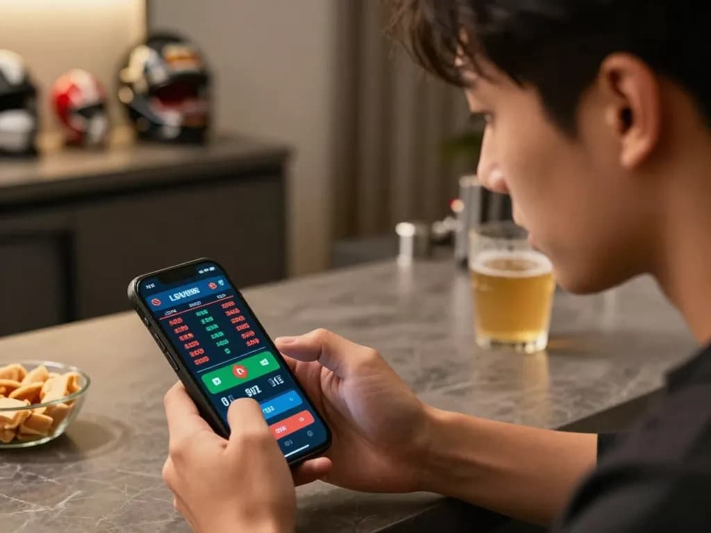 Engaging in sports betting with cacuocbongda's latest odds on a smartphone, perfect for strategic gamblers.