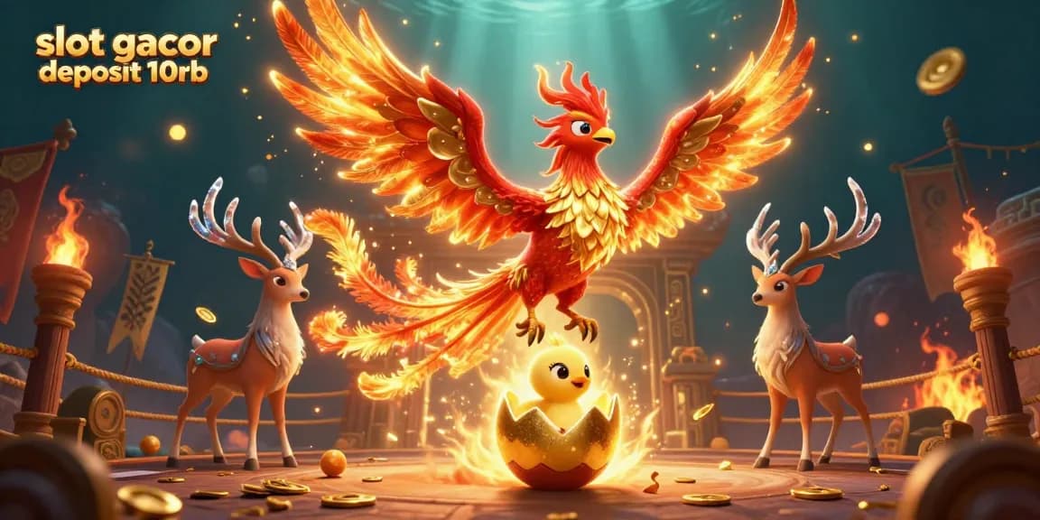 Experience excitement with slot gacor deposit 10rb amidst vibrant phoenix elements and casino symbols.