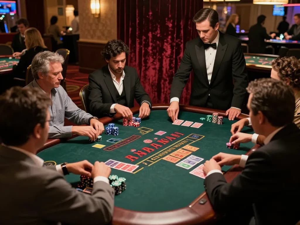Players strategizing at a blackjack table at pfly88 casino amidst an upscale atmosphere.