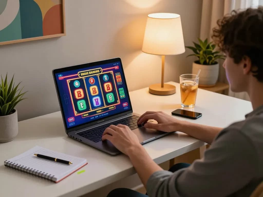 Engaged player enjoying SC88 online casino games on a laptop at home with cozy ambiance